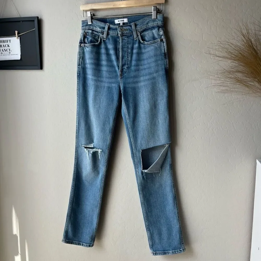 REDONE Denim Jeans 80’s Slim‎ Straight Distressed Blue Jeans Size 26 - Picture 3 of 13